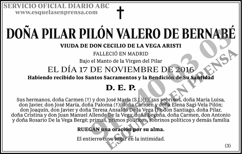 Pilar Pilón Valero de Bernabé